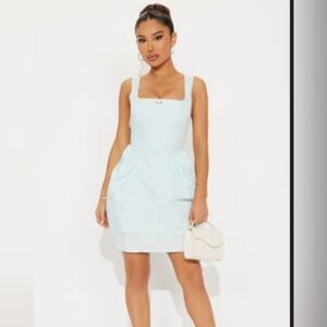 Light Blue Square-Neck Mini Dress